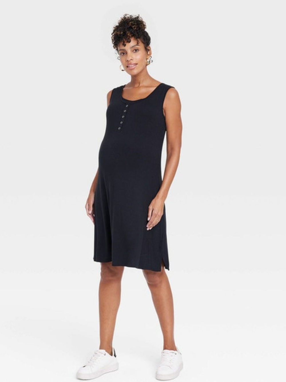 NWT Isabel By Ingrid+Isabel Black Sleeveless Maternity Nursing Henley Dress M